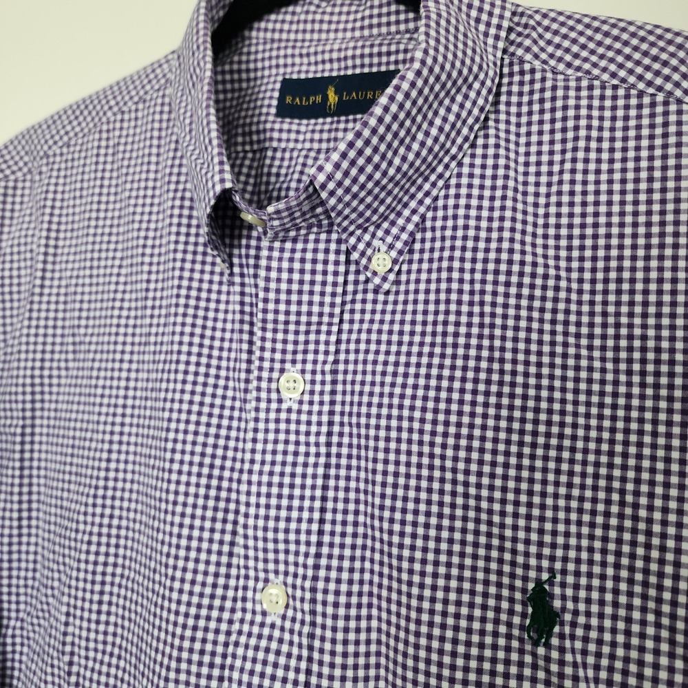 Ralph Lauren Button Down Mens XL Purple Gingham Good Cotton Long Sleeve Check